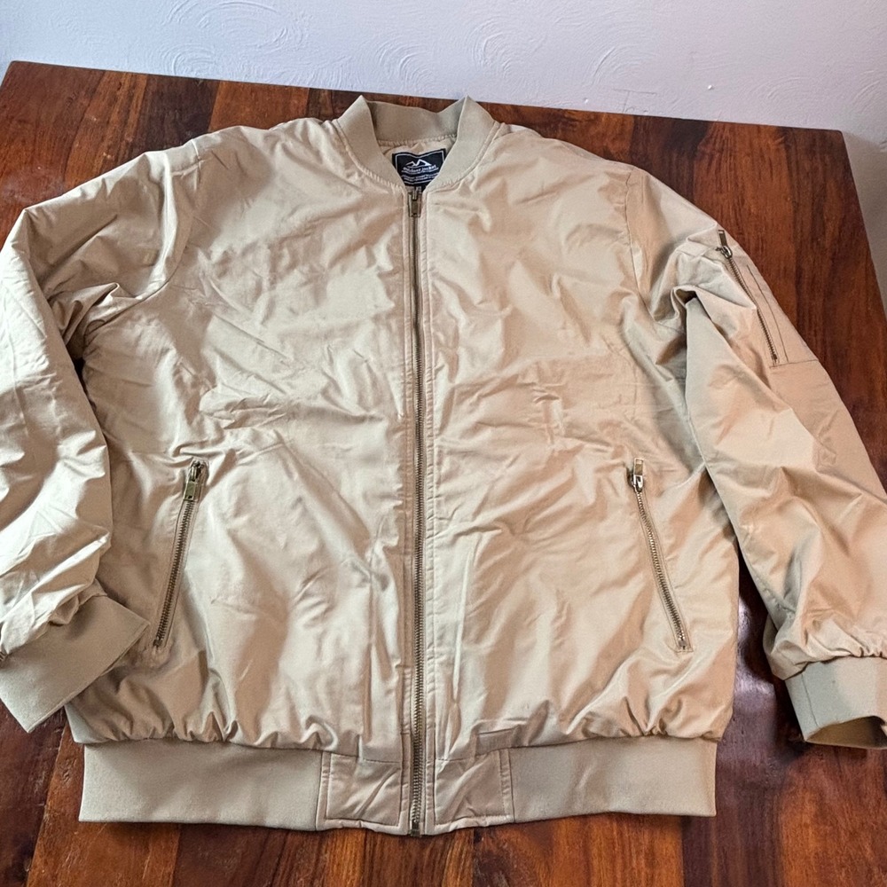 Outdoor Jacket Mens XL Tan Bomber‎ Flight Jacket Orange Quilted Lining Full Zip